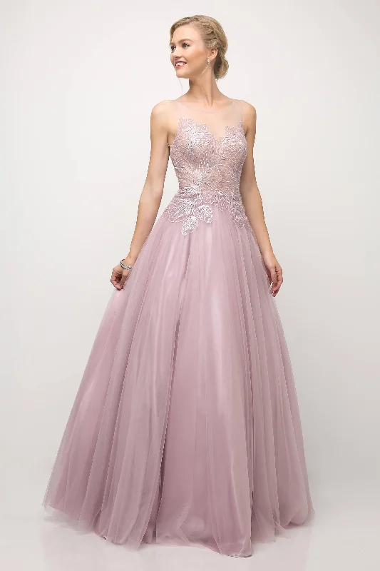 Bridal Gown Cinderella Divine UE009 Long Sleeveless Lace Bodice Prom Formal Dress