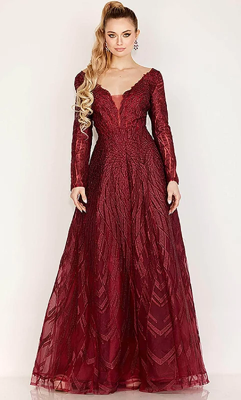 Ornate Lace Dress Cecilia Couture 191 - Long Sleeve Jacquard A-line Gown