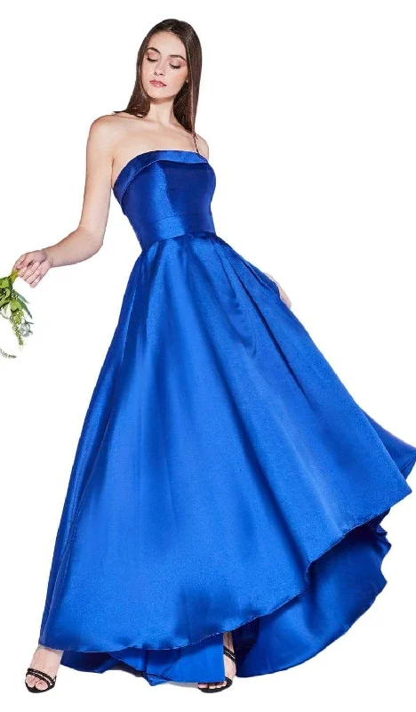 Sheath Wedding Gown Cinderella Divine - 5277 Strapless Mikado High Low Hem Gown