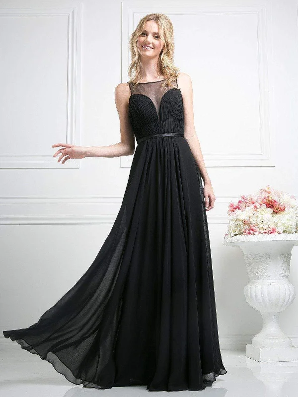 Simple Gown Cinderella Divine - 7458 Illusion Neckline Chiffon Empire Waist Gown