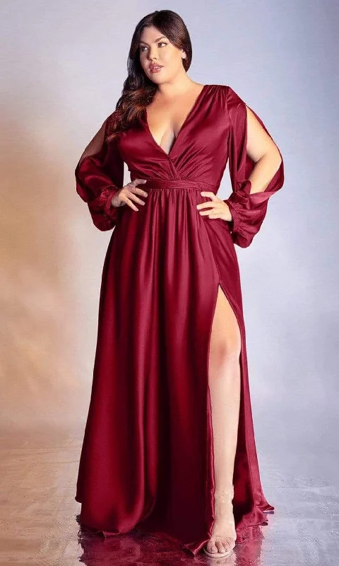 Cinderella Divine - 7475C Plunging V Neck High Slit Long Evening Dress