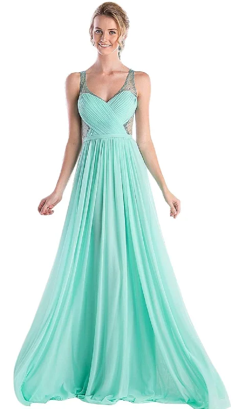 Empire Waist Gown Cinderella Divine - Crisscrossed Ornate Illusion Panel Gown