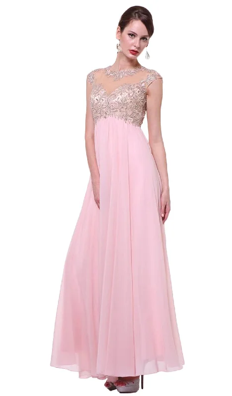 Off-White Dress Cinderella Divine - Embellished Illusion Jewel Neck A-line Dress
