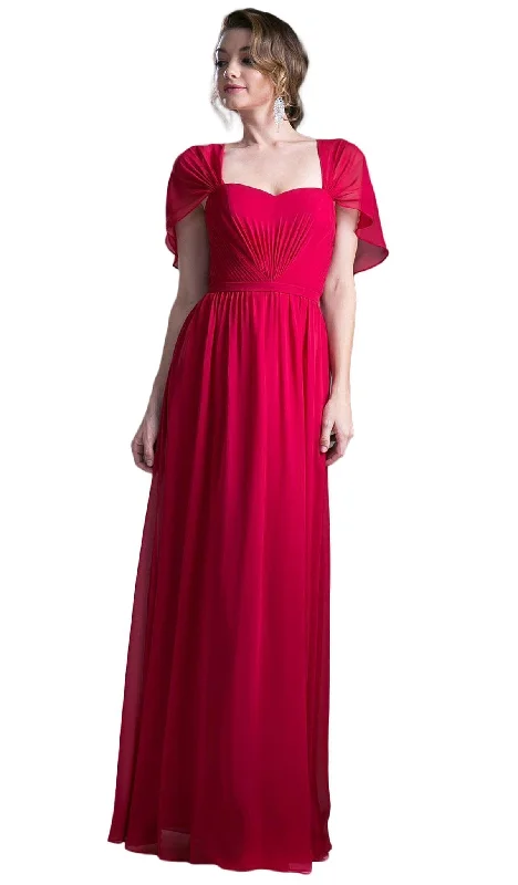 Sheer Sleeve Dress Cinderella Divine - Ruched Semi-Sweetheart Dress With Cape Detail Sheer Sleeve Dress Cinderella Divine - Ruched Semi-Sweetheart Dress With Cape Detail