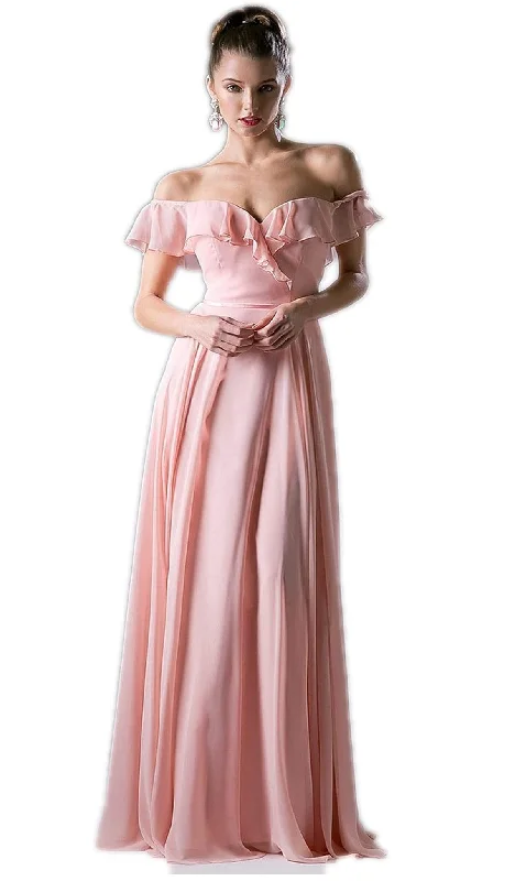 Scalloped Lace Dress Cinderella Divine - Ruffled Off-Shoulder A-line Dress
