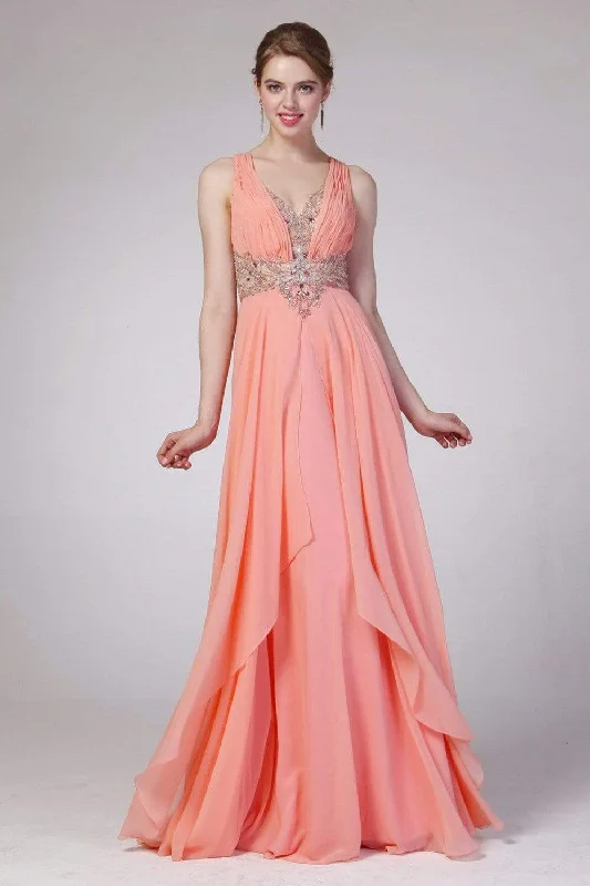 Organza Dress Cinderella Divine - Sleeveless Embellished Ruched A-line Dress