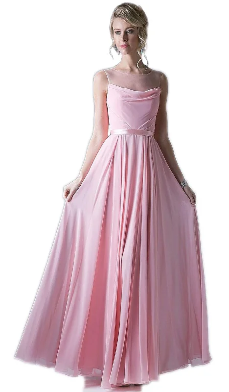 Timeless Dress Cinderella Divine - Sleeveless Illusion Bateau Pleated A-line Dress