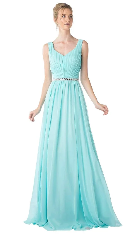 Chic Wedding Gown Cinderella Divine - Sleeveless Pleated V-Neck Bodice A-Line Gown