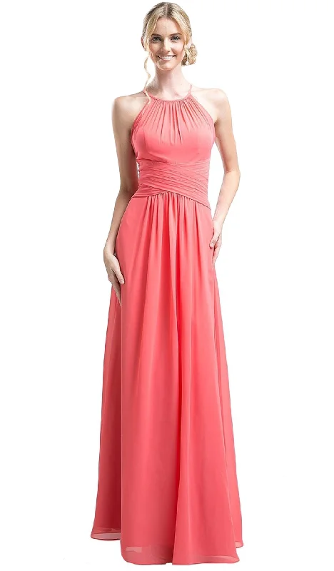 Royal Gown Cinderella Divine - Sleeveless Ruched Halter A-line Dress