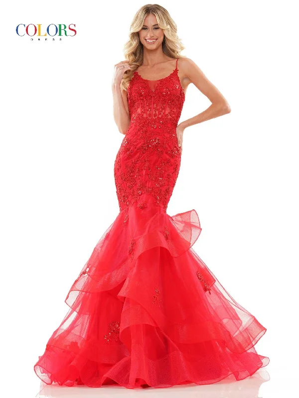 Colors 2899 Colors Long Spaghetti Strap Evening Dress