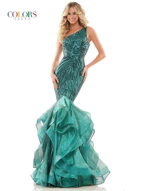 Colors 2925 Colors One Shoulder Fitted Prom Dress