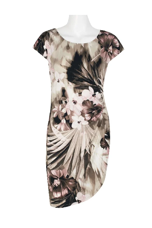 Traditional Gown Connected Apparel Short Cap Sleeve Floral Dress