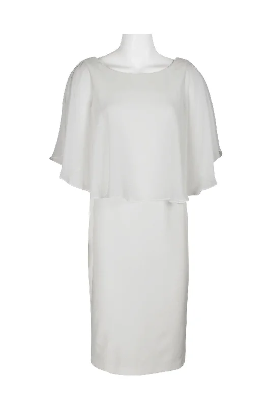 Empire Line Gown Connected Apparel Short Cape Sleeve Chiffon Dress