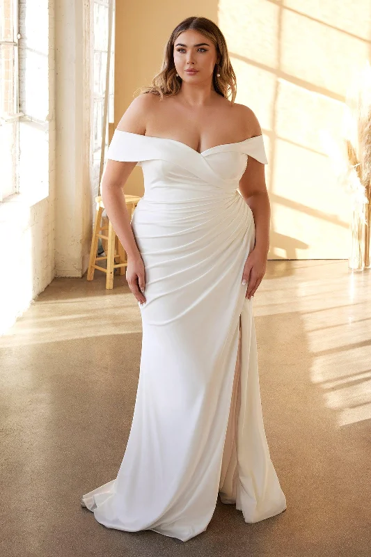 Sparkly Gown Cinderella Divine CD930C Off Shoulder Plus Size Wedding Dress