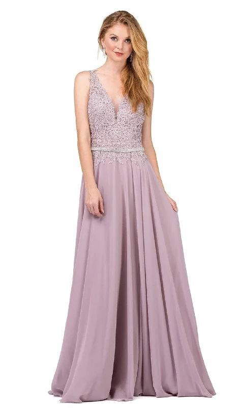 Exquisite Gown Dancing Queen - 2161 Beaded Lace V-neck A-line Prom Dress