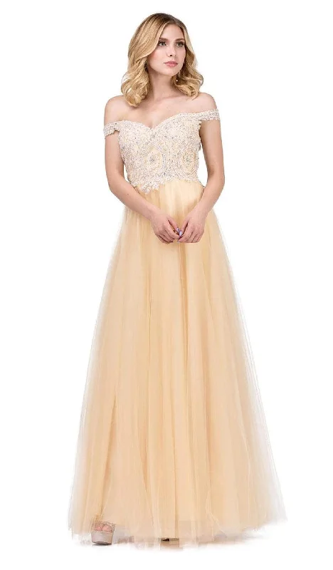 Shimmering Dress Dancing Queen - 2538 Embroidered Off-Shoulder A-line Gown