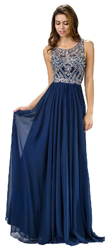 One-Shoulder Gown Dancing Queen 9282 Rhinestone Crusted Illusion A-Line Navy Prom Dress One-Shoulder Gown Dancing Queen 9282 Rhinestone Crusted Illusion A-Line Navy Prom Dress