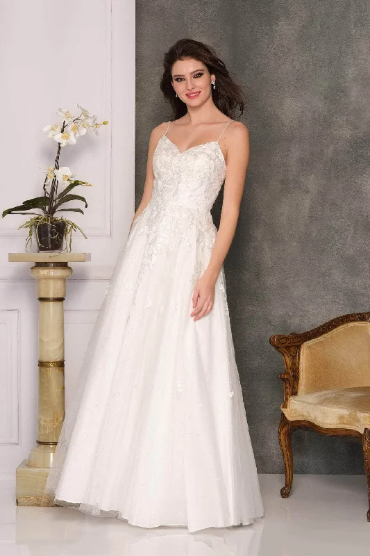 Grand Ballroom Gown Dave & Johnny 10341W - Spaghetti Strap A-Line Bridal Gown