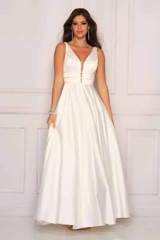 Empire Waist Gown Dave & Johnny 10971 - Midriff Embellished V-Neck Bridal Gown