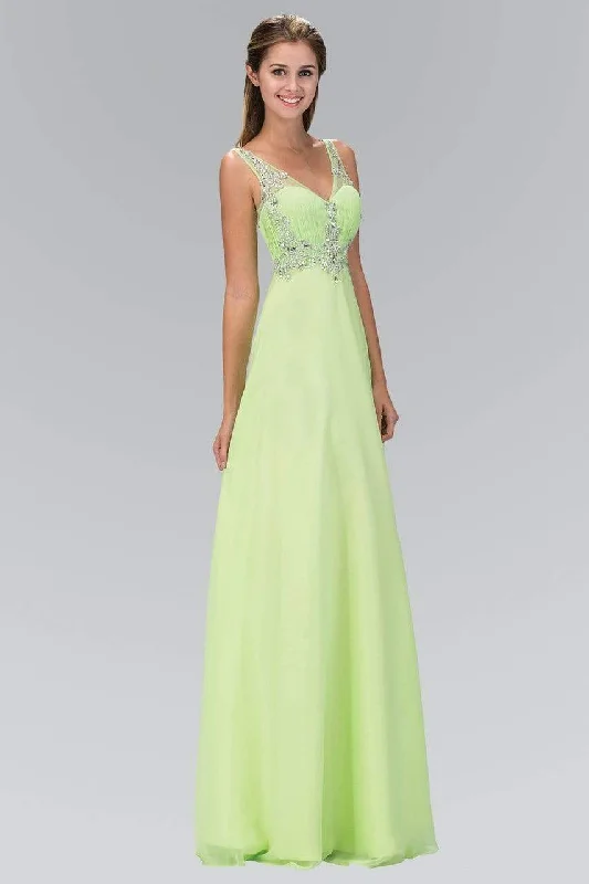 Elizabeth K - GL1073 Adorned V-Neck Illusion A-Line Gown