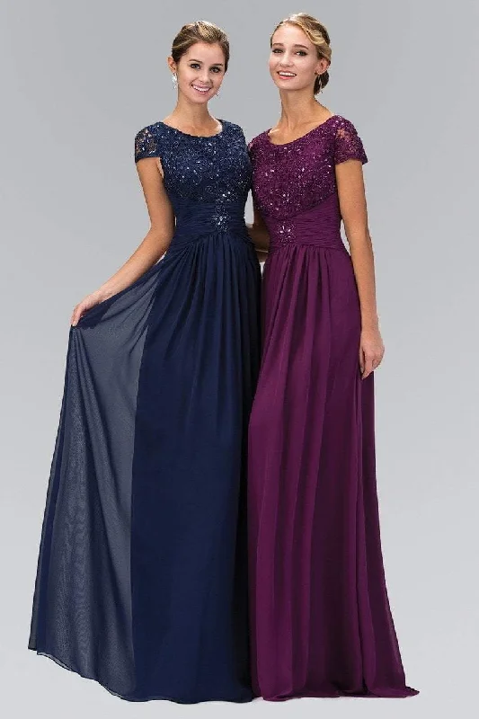 Garden Wedding Dress Elizabeth K Cap Sleeve Beaded Lace Bodice Chiffon Gown - 1 pc Eggplant In Size XL Available