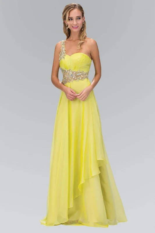 Elizabeth K - GL1083 One Shoulder Jewel Embellished Chiffon Gown