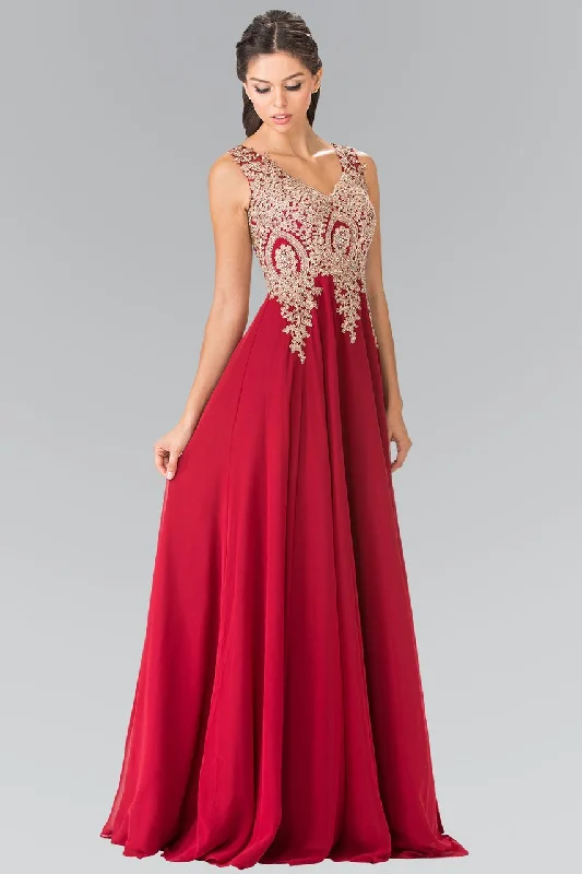 Elegant Dress Elizabeth K - GL2311 Intricate Lace V-Neck A-Line Gown - 1 pc Navy in Size L Available Elegant Dress Elizabeth K - GL2311 Intricate Lace V-Neck A-Line Gown - 1 pc Navy in Size L Available