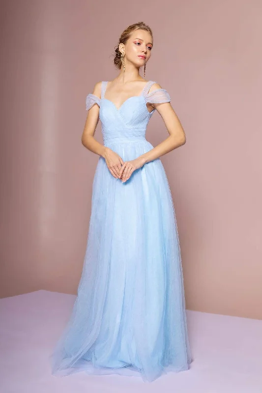 Sophisticated Dress Elizabeth K - Gossamer Tulle Cold Shoulder A-Line Gown GL2610 - 1 pc Baby Blue In Size 2XL Available