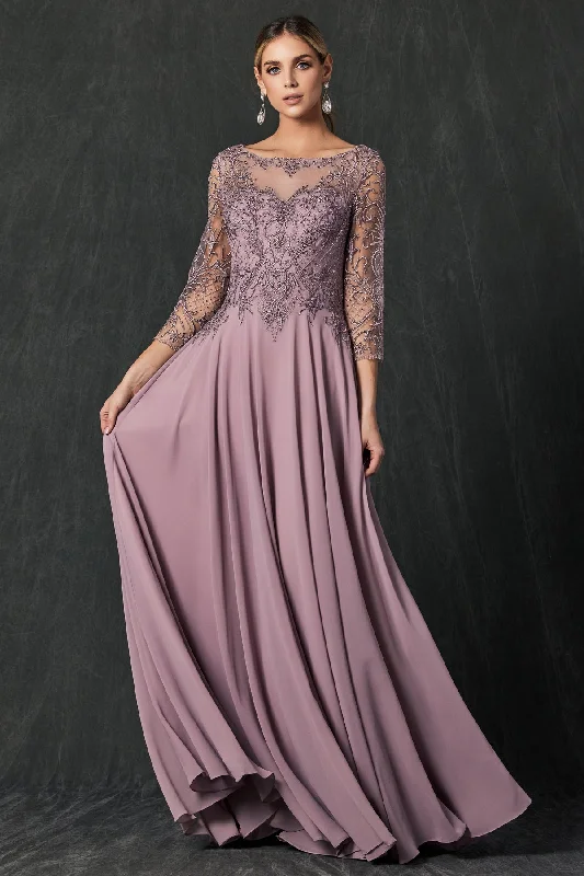 Traditional Gown Embroidered 3/4 Sleeve Chiffon Gown by Juliet M11