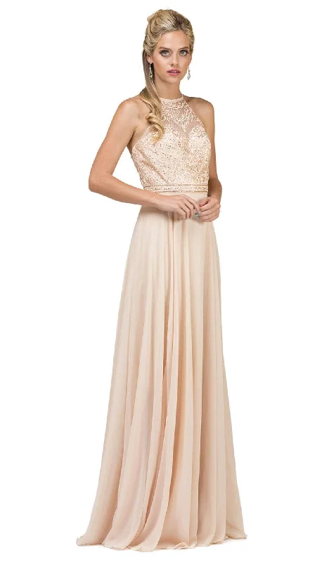 Silk Organza Gown Dancing Queen - 2092 Embroidered Halter A-Line Evening Gown