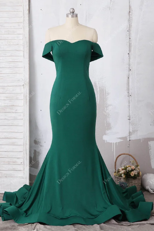 Emerald Jersey Off-shoulder Mermaid Elegant Long Dress