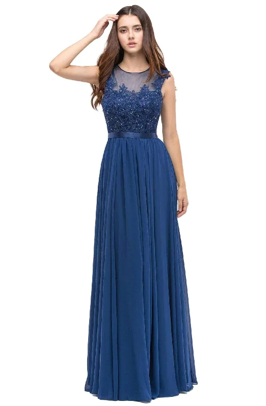 Chiffon Dress Eureka Fashion - 3611 Lace Illusion Neck Chiffon A-line Gown