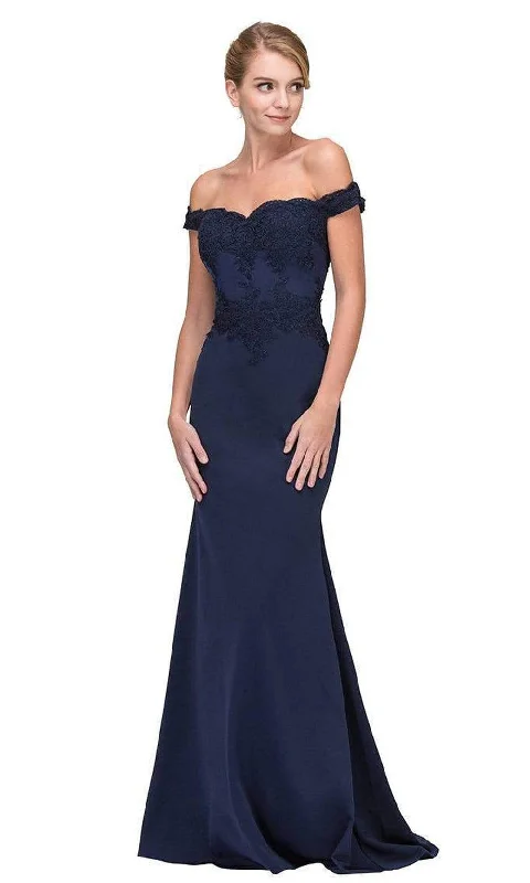 Timeless Dress Eureka Fashion - 7100 Off Shoulder Lace Appliqued Jersey Mermaid Gown