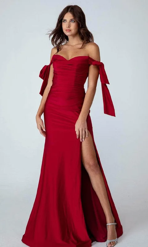 Couture Wedding Gown Eureka Fashion 9181 - Off-Shoulder Ruched Bodice Evening Dress