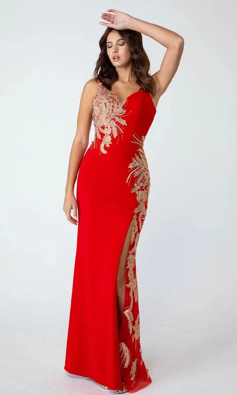 Puffy Sleeve Dress Eureka Fashion 9996 - Sleeveless Gold Applique Evening Dress