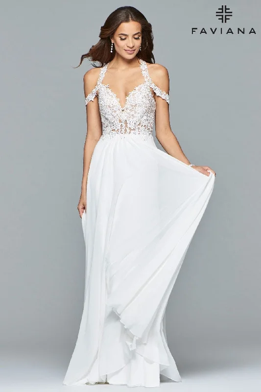 Long Cold Shoulder Chiffon Prom Dress