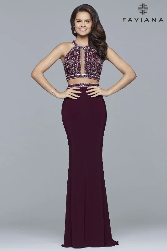 Two Piece Long Dress With Beaded Bodice