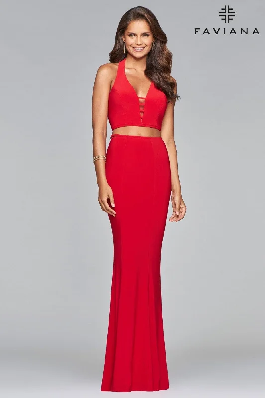 Two-Piece Long Jersey V-Neck Dress With Strappy Cut Out Back