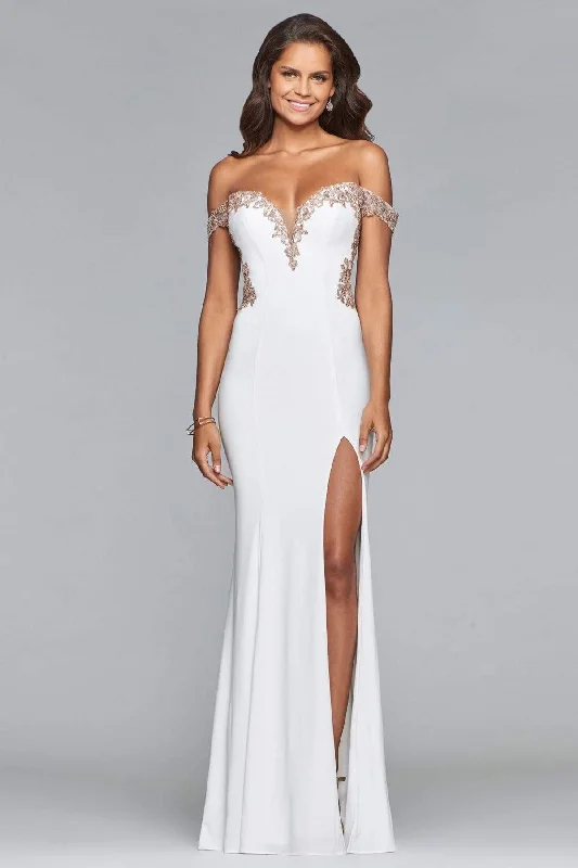 Faviana - S10001 Off-Shoulder Jersey Sheath Gown