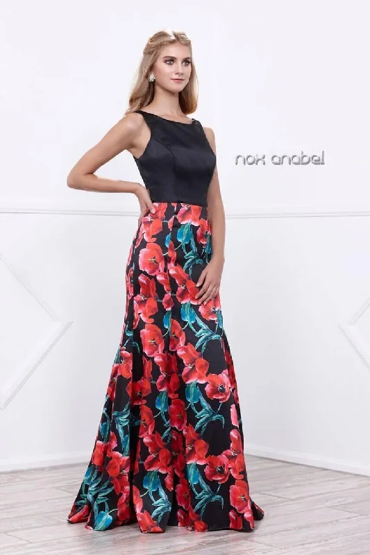 Pearl Embellished Dress Long Formal Floral Print Prom Dress