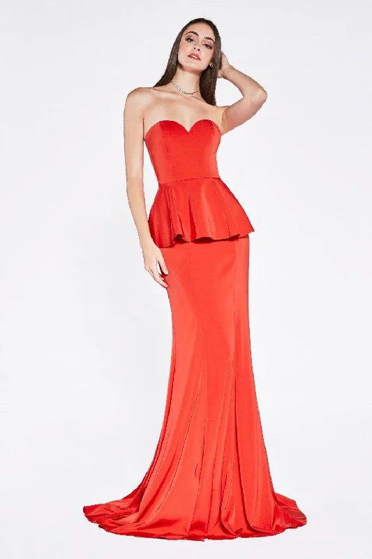 Feathered Gown Cinderella Divine P102 Formal Long Fitted Dress