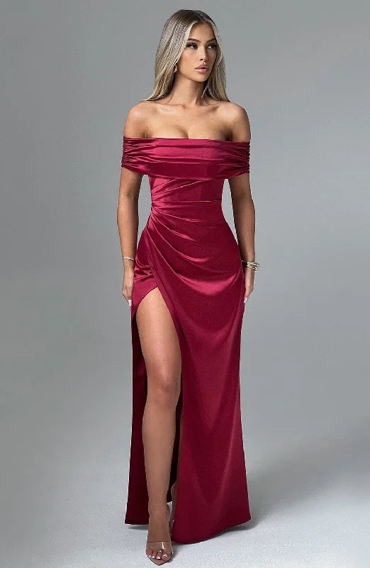 Rhinestone Embellished Gown Gwendolyn Maxi Dress - Burgundy