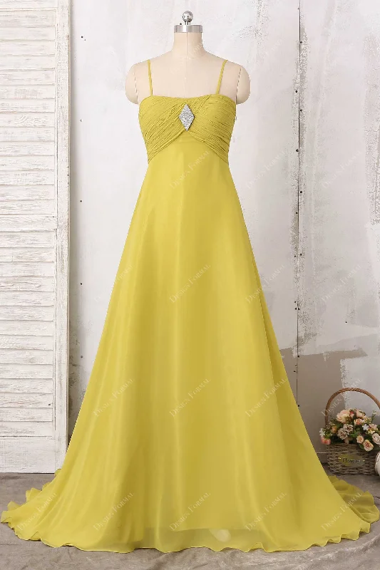 Yellow Chiffon Spaghetti Straps Empire A-line Formal Dress