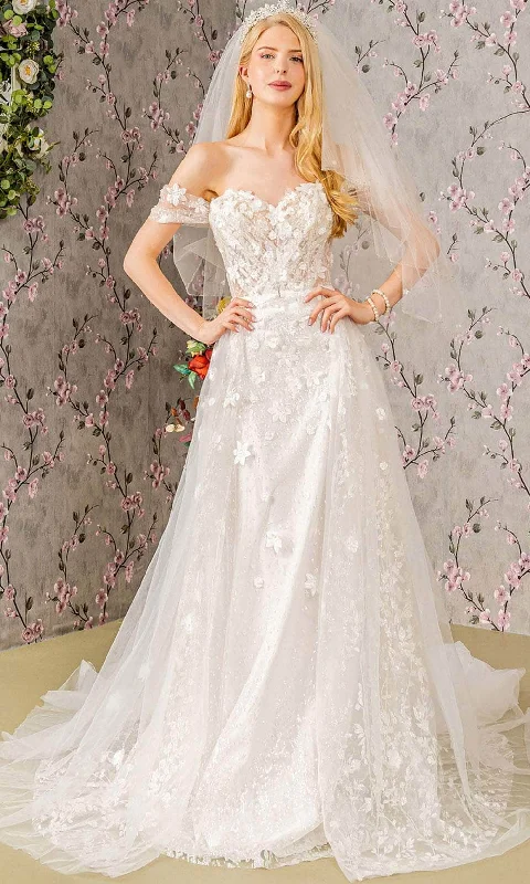 Organza Dress GLS by Gloria Bridal GL3423 - Off-Shoulder Illusion Wedding Gown
