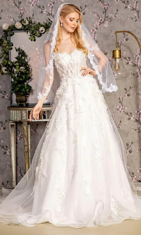 Sparkly Gown GLS by Gloria Bridal GL3448 - Off-Shoulder Side Capes Wedding Dress