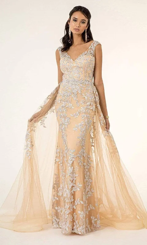 Enchanting Wedding Dress GLS by Gloria - GL1920 Beaded Simple Prom Gown with Sheer Overskirt