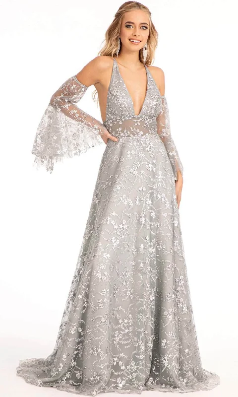 Hand-Beaded Gown GLS by Gloria GL3002 - Sleeveless Halter V-neck Long Gown