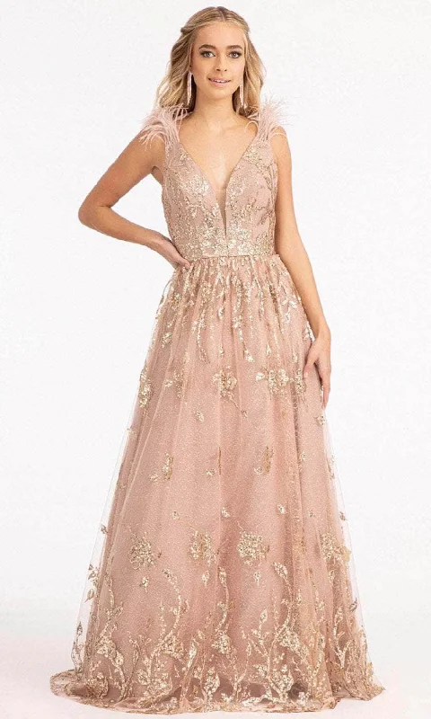 Elegant Satin Dress GLS by Gloria GL3048 - Sleeveless Feather A-line Dress