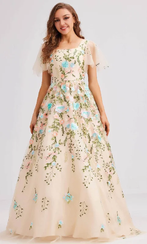 J'Adore Dresses J23016 - Floral Embroidered Evening Dress