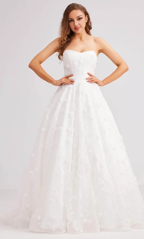 Backless Gown J'Adore Dresses J23033 - Strapless Floral Applique Evening Dress